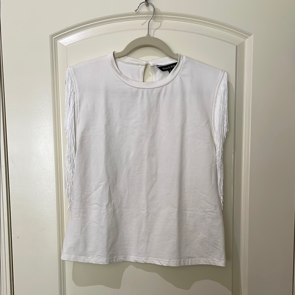 White Fringe Sleeve Top